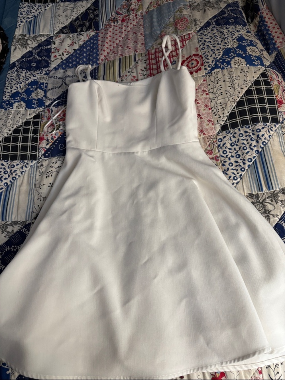 French Connection White Mini Spaghetti-Strap Fit-and-Flare Dress